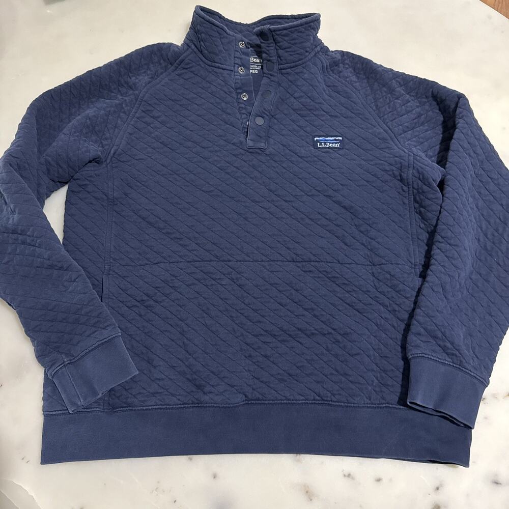 L.L.Bean Quilted Pullover Sweatshirt Men’s L Navy Snap Mockneck Top MSRP: $89.95